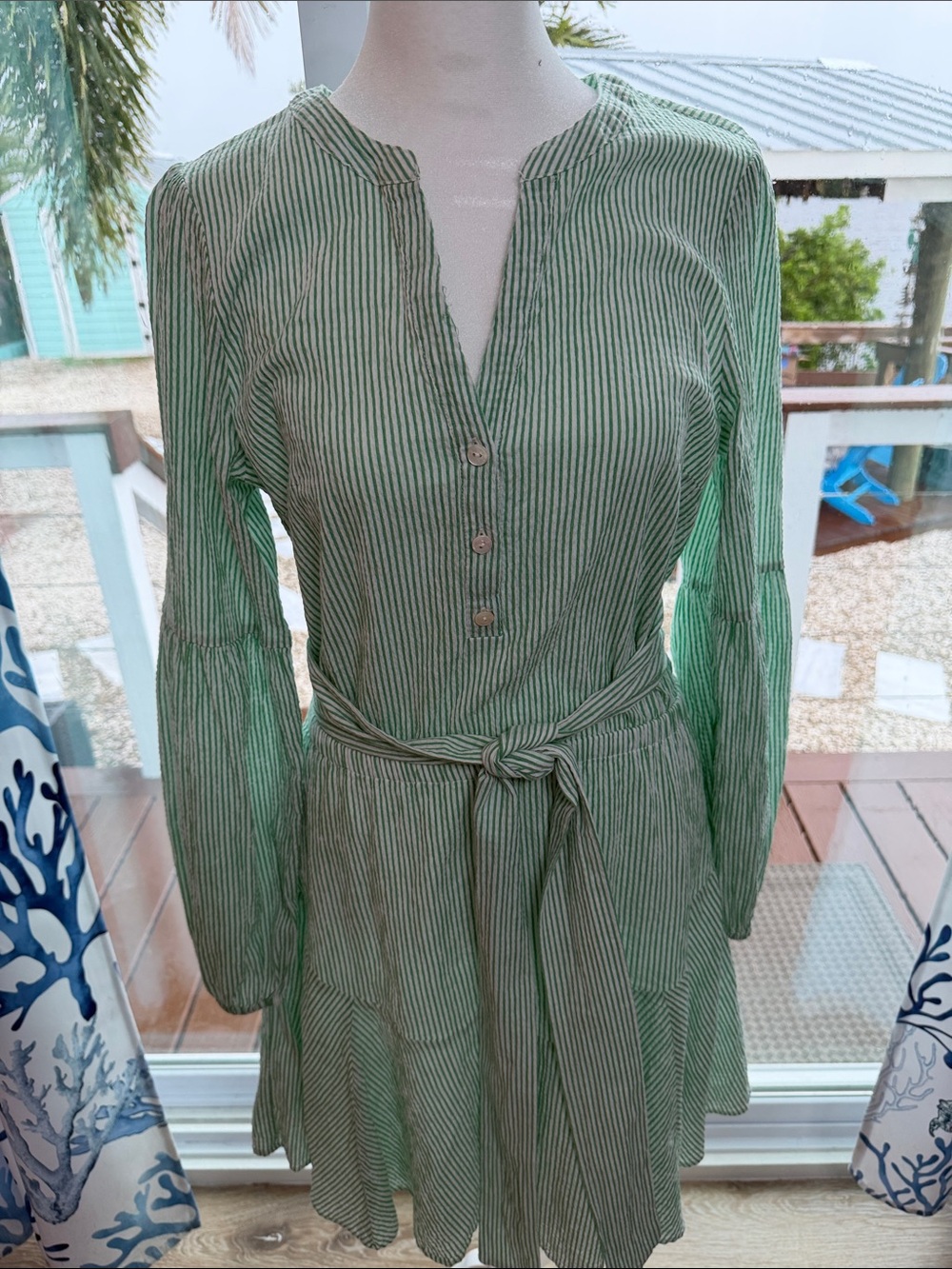 Lilly Pulitzer Green Striped Long-Sleeve Tie-Waist Dress